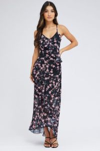 Blue Floral Maxi Dress Sleeveless Ruffle Detailed Chiffon sold by Ally Fashion