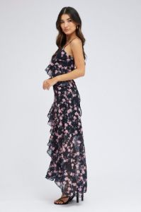 Blue Floral Maxi Dress Sleeveless Ruffle Detailed Chiffon sold by Ally Fashion