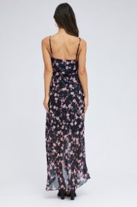 Blue Floral Maxi Dress Sleeveless Ruffle Detailed Chiffon sold by Ally Fashion