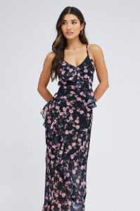 Blue Floral Maxi Dress Sleeveless Ruffle Detailed Chiffon sold by Ally Fashion
