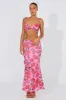 Multi Floral Maxi Skirt Mesh Asymmetric Ruffle sold by Ally Fashion