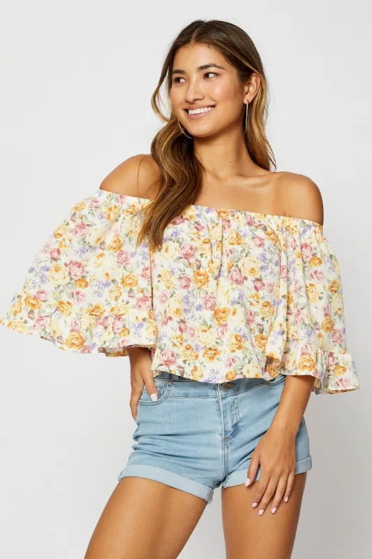 Print Peplum Top Off Shoulder Off Shoulder sold by Ally Fashion
