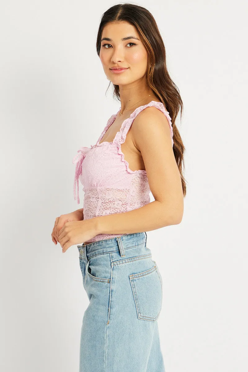 Pink Lace Top Sleeveless sold by Ally Fashion product image thumbnail 4