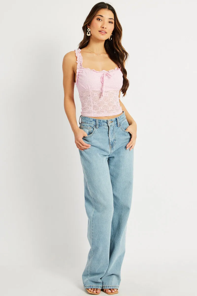 Pink Lace Top Sleeveless sold by Ally Fashion product image thumbnail 2