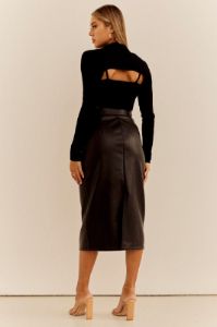 Black PU Midi Skirt High Rise Pencil Faux Leather sold by Ally Fashion