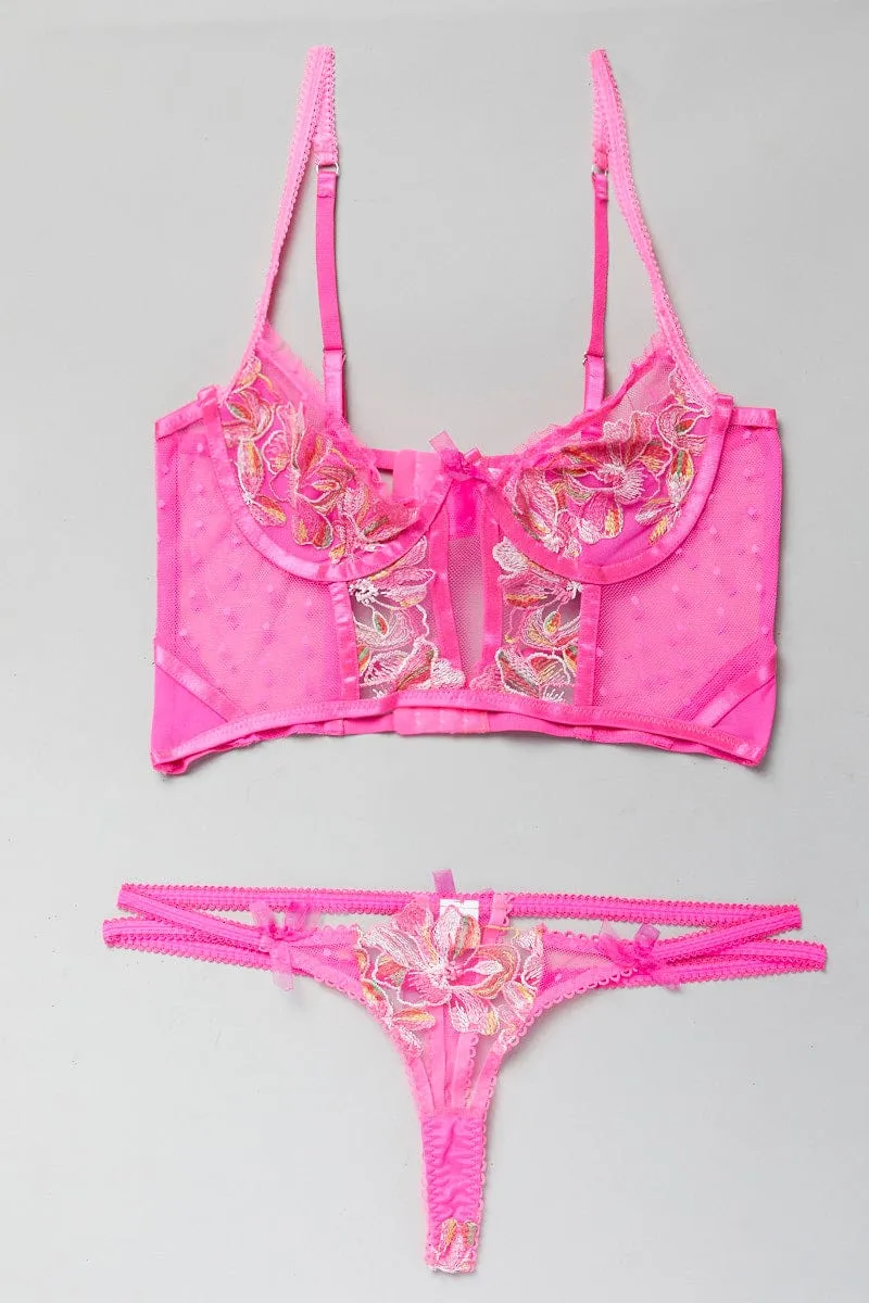 Pink Embroidery Lingerie Set sold by Ally Fashion