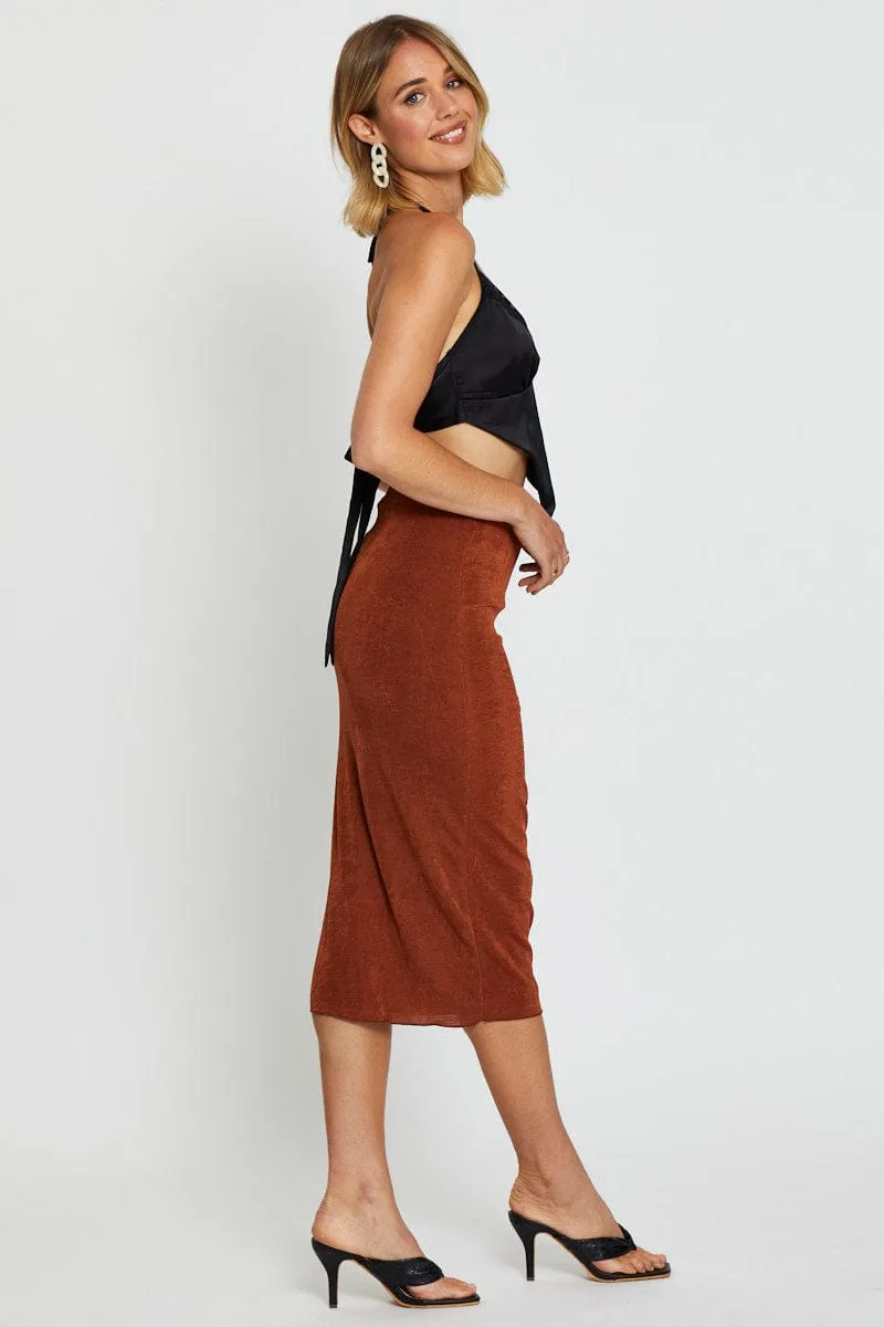 Brown Midi Skirt Bodycon sold by Ally Fashion product image thumbnail 4
