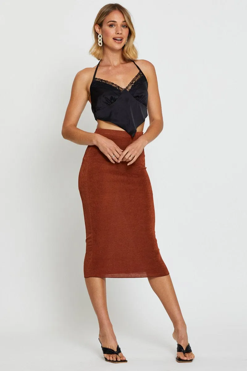 Brown Midi Skirt Bodycon sold by Ally Fashion product image thumbnail 3