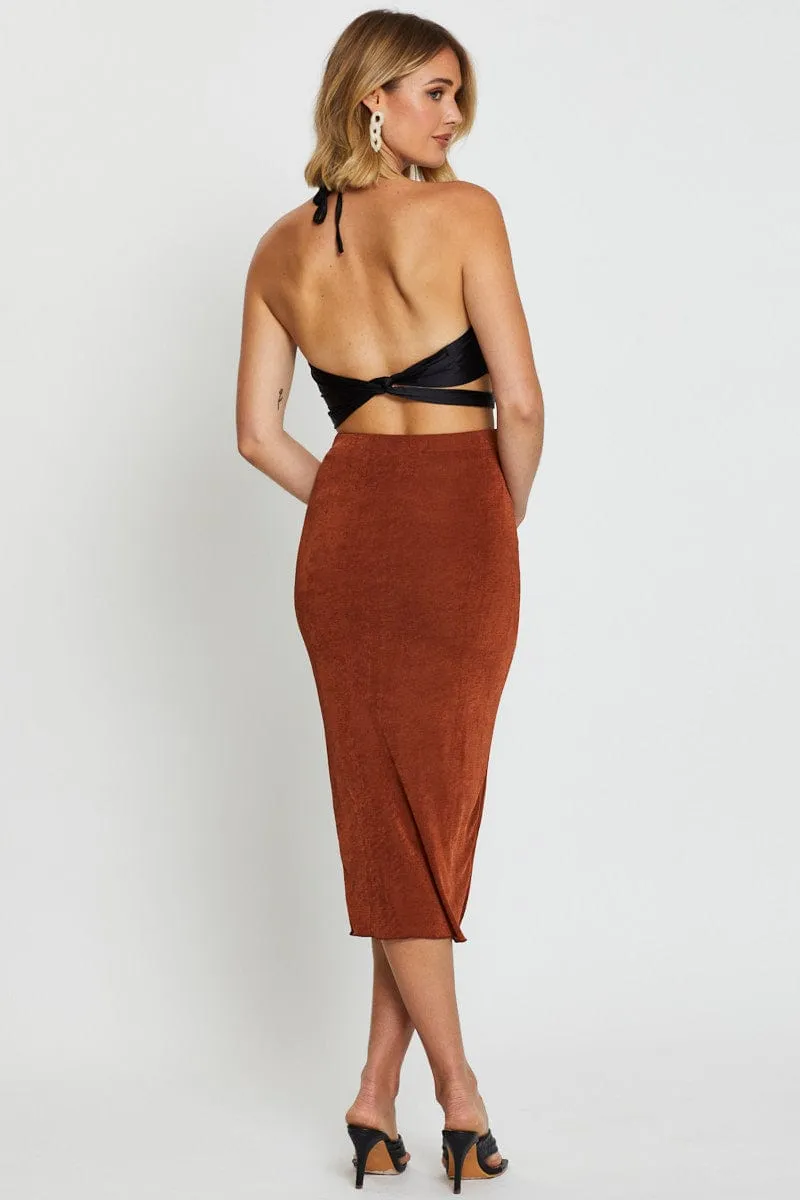 Brown Midi Skirt Bodycon sold by Ally Fashion product image thumbnail 5