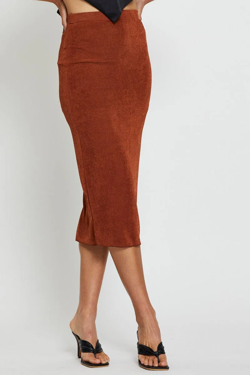 Brown Midi Skirt Bodycon sold by Ally Fashion product image thumbnail 2