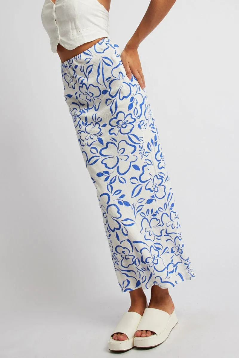 Blue Abstract Maxi Bias Skirt sold by Ally Fashion