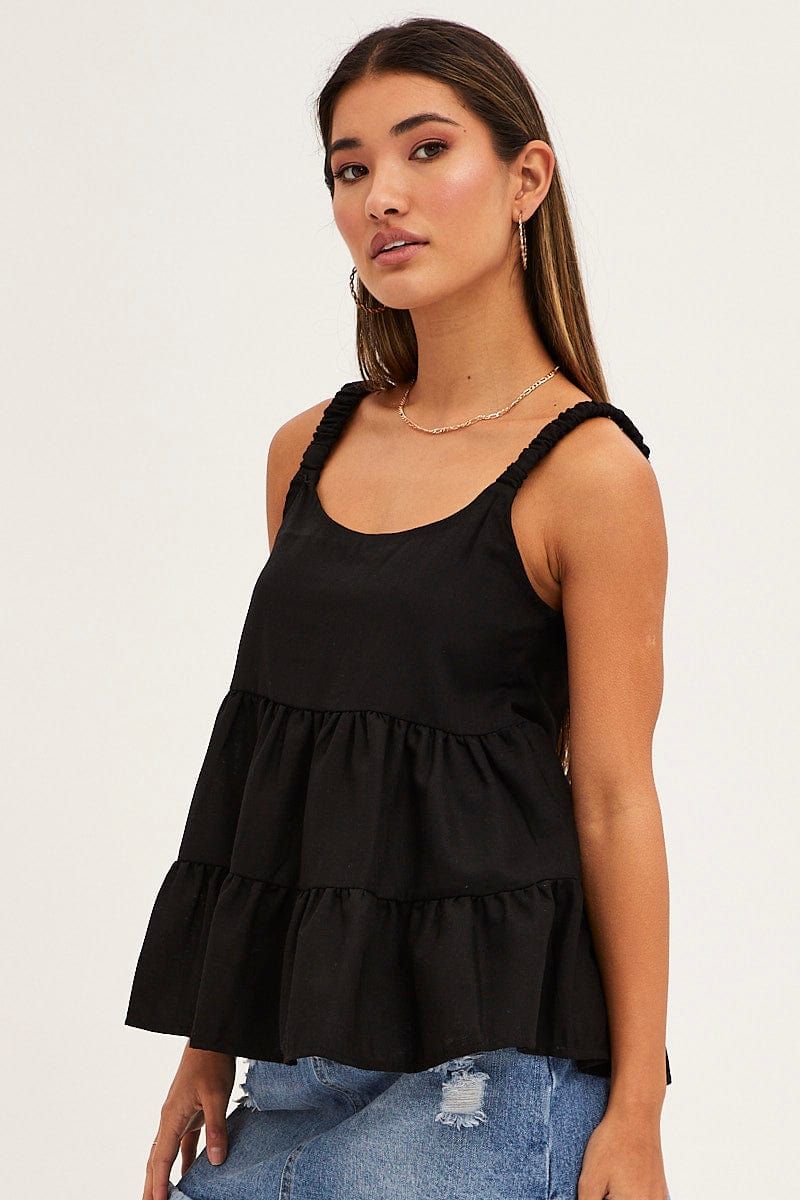 Black Tiered Top Sleeveless Scoop Neck Linen Blend sold by Ally Fashion product image thumbnail 4