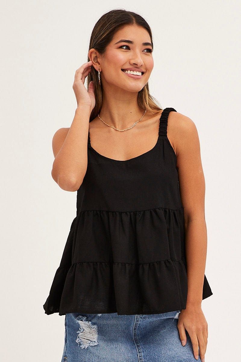 Black Tiered Top Sleeveless Scoop Neck Linen Blend sold by Ally Fashion product image thumbnail 3