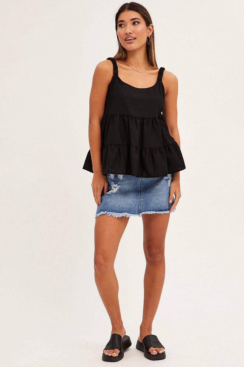 Black Tiered Top Sleeveless Scoop Neck Linen Blend sold by Ally Fashion product image thumbnail 2