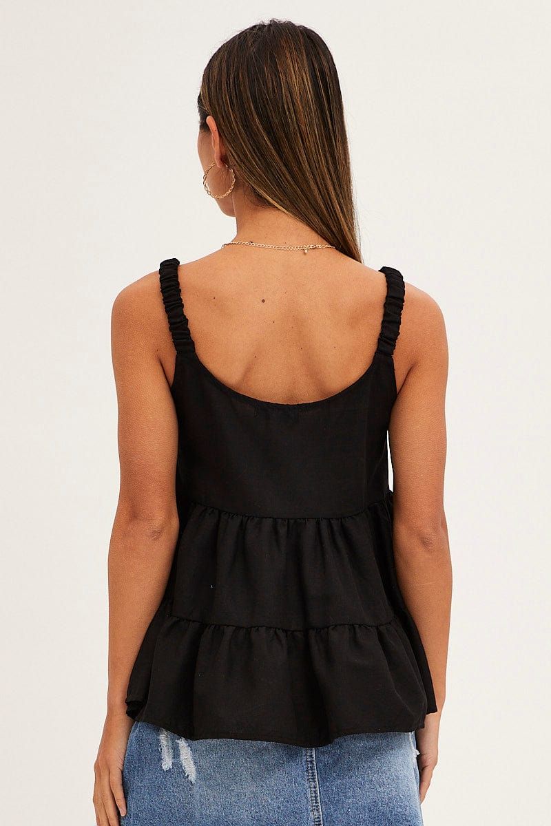 Black Tiered Top Sleeveless Scoop Neck Linen Blend sold by Ally Fashion product image thumbnail 5
