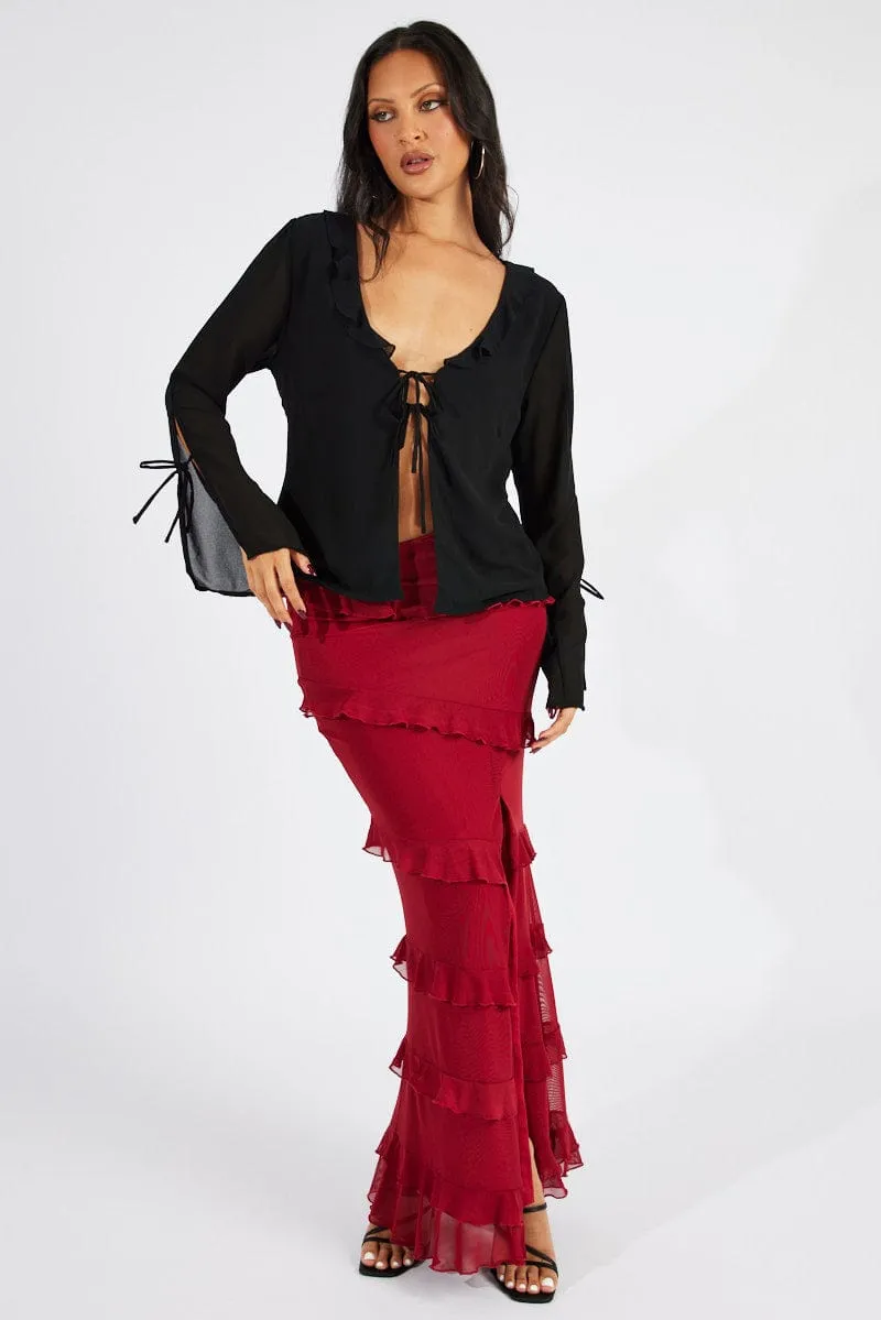 Red Floral Maxi Skirt Mesh Frilled Mesh sold by Ally Fashion product image thumbnail 2