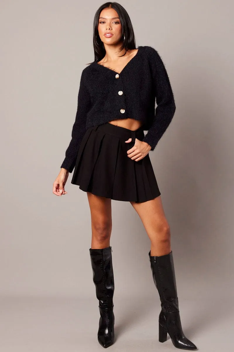 Black Fluffy Knit Cardigan V Neck sold by Ally Fashion product image thumbnail 2