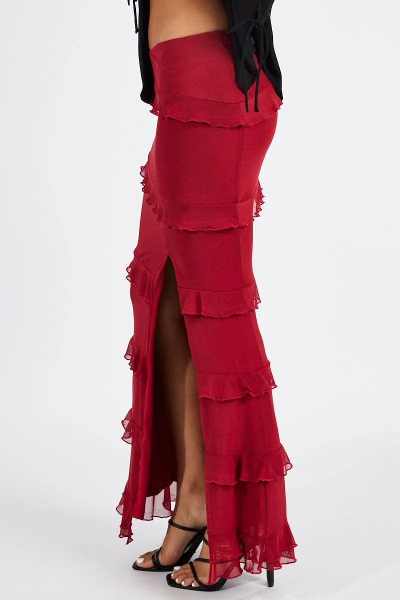 Red Floral Maxi Skirt Mesh Frilled Mesh sold by Ally Fashion product image thumbnail 4