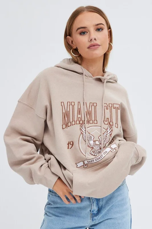 Beige Sweater Long Sleeve Miami City Embroidery sold by Ally Fashion