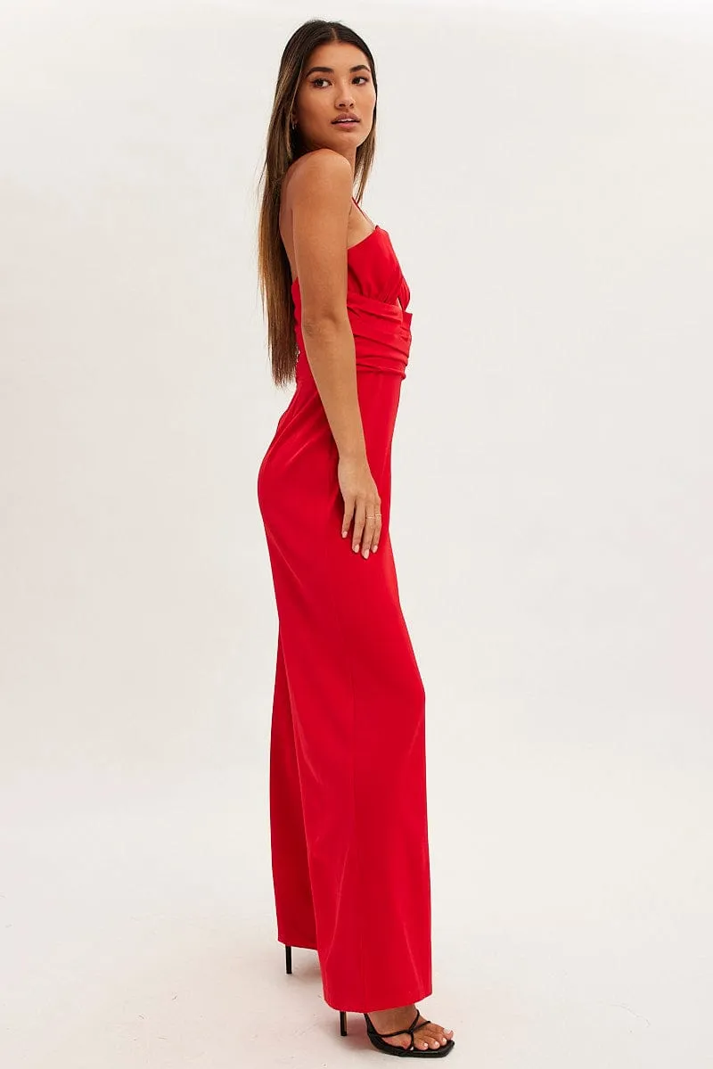 Red Keyhole Jumpsuit Slinky Wide Leg sold by Ally Fashion product image thumbnail 4