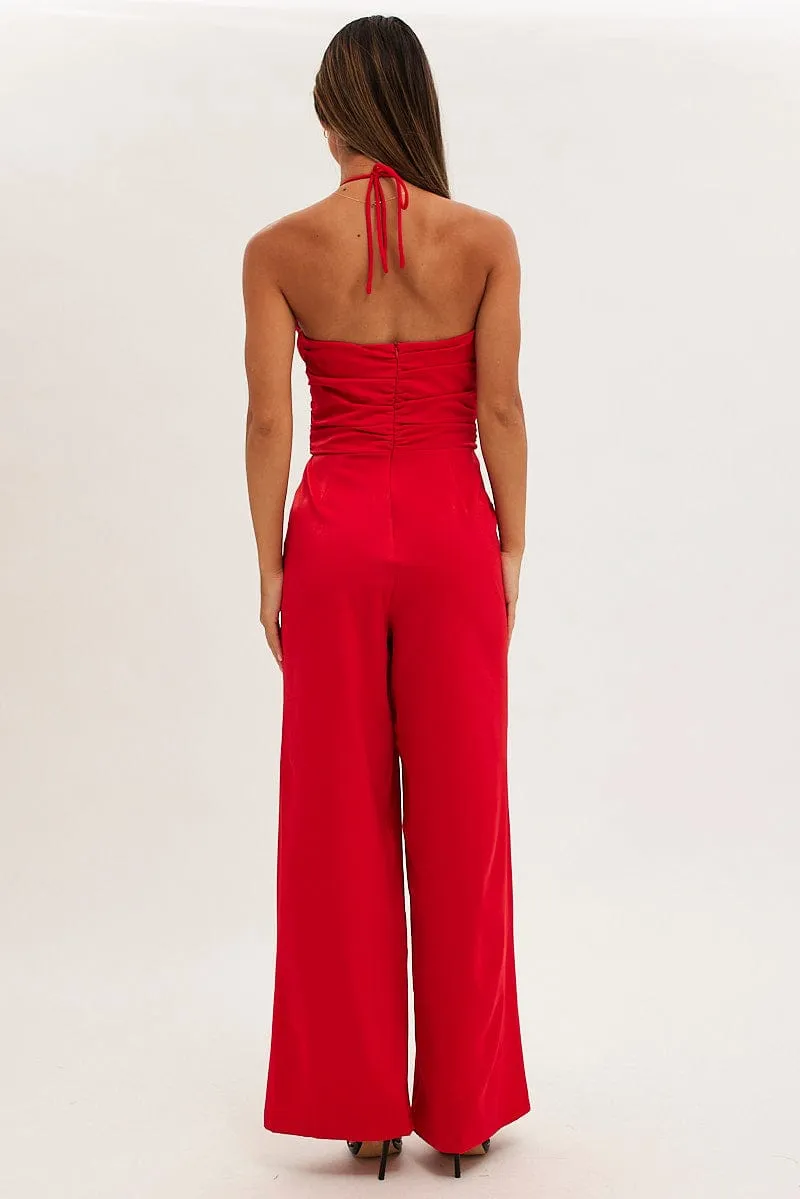 Red Keyhole Jumpsuit Slinky Wide Leg sold by Ally Fashion product image thumbnail 5