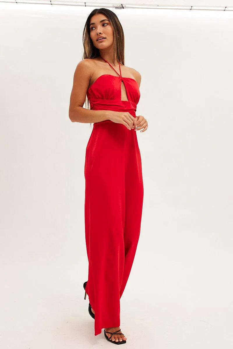 Red Keyhole Jumpsuit Slinky Wide Leg sold by Ally Fashion product image thumbnail 3