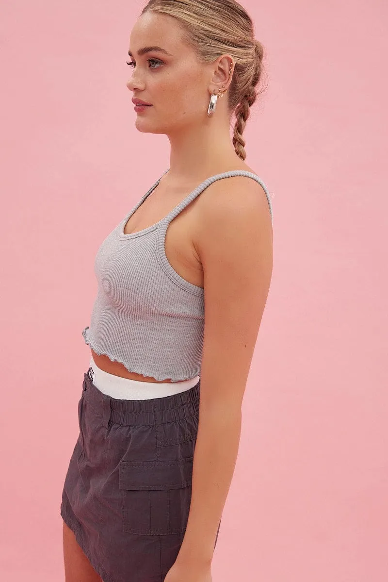 Grey Crop Singlet Top Round neck sold by Ally Fashion product image thumbnail 4