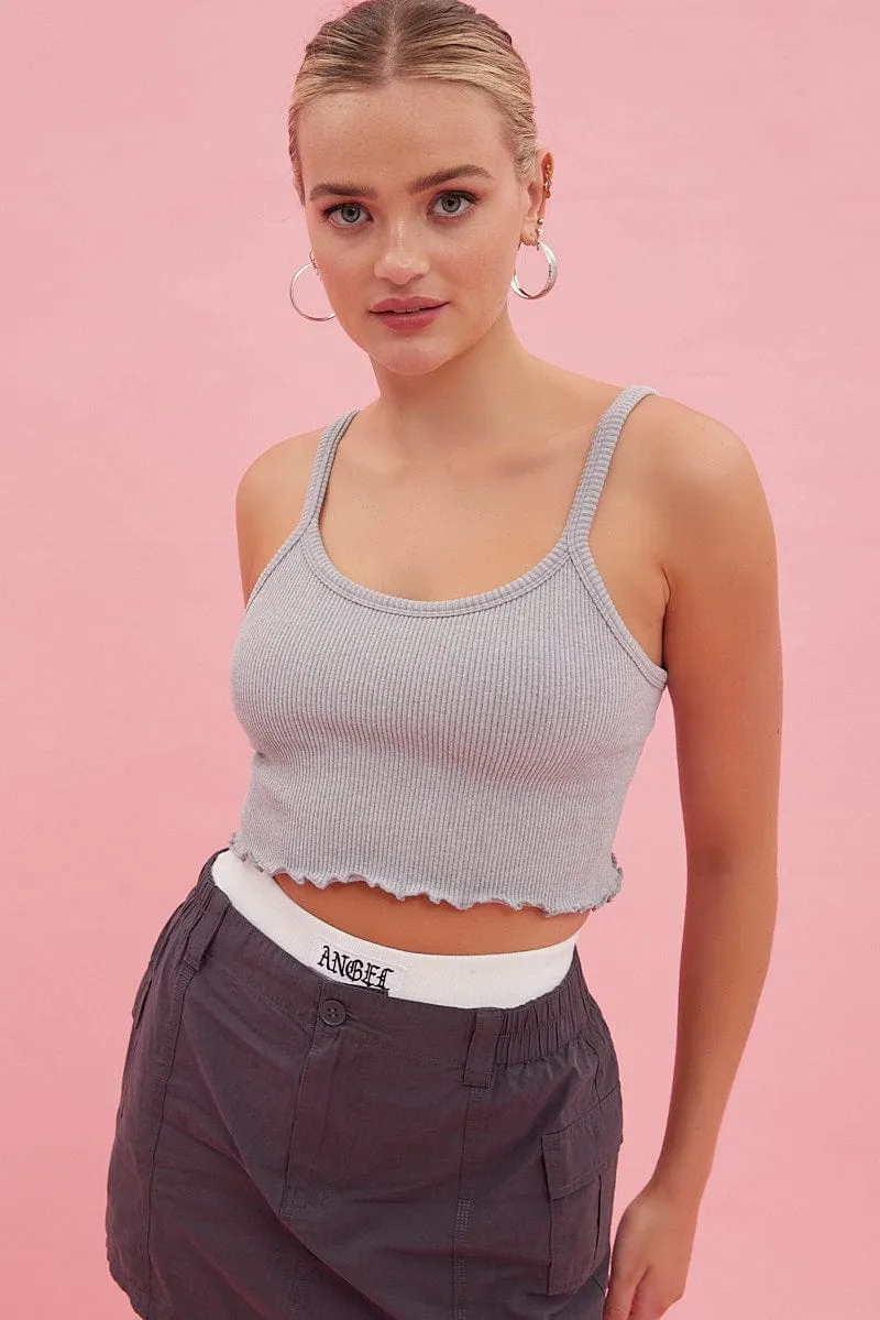 Grey Crop Singlet Top Round neck sold by Ally Fashion product image thumbnail 3
