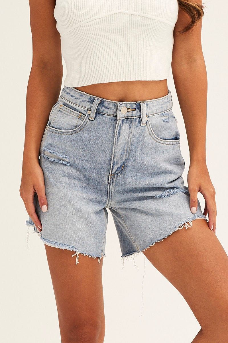 Blue Denim Shorts Knee Length High Rise sold by Ally Fashion product image thumbnail 2