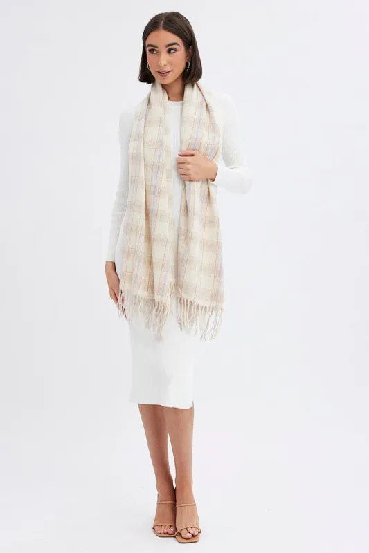 White Check Tassel Scarf sold by Ally Fashion