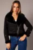 Black Aviator Jacket Long Sleeve Faux Leather sold by Ally Fashion