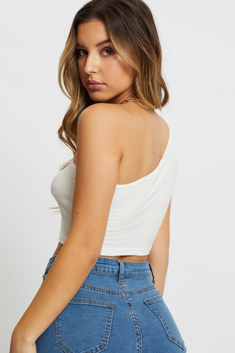 White Rib One Shoulder Top sold by Ally Fashion product image thumbnail 4