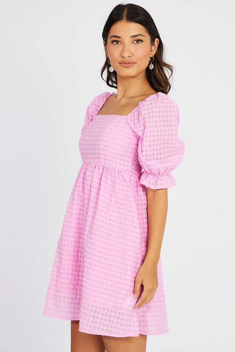 Pink Mini Dress Puff Sleeve sold by Ally Fashion product image thumbnail 4