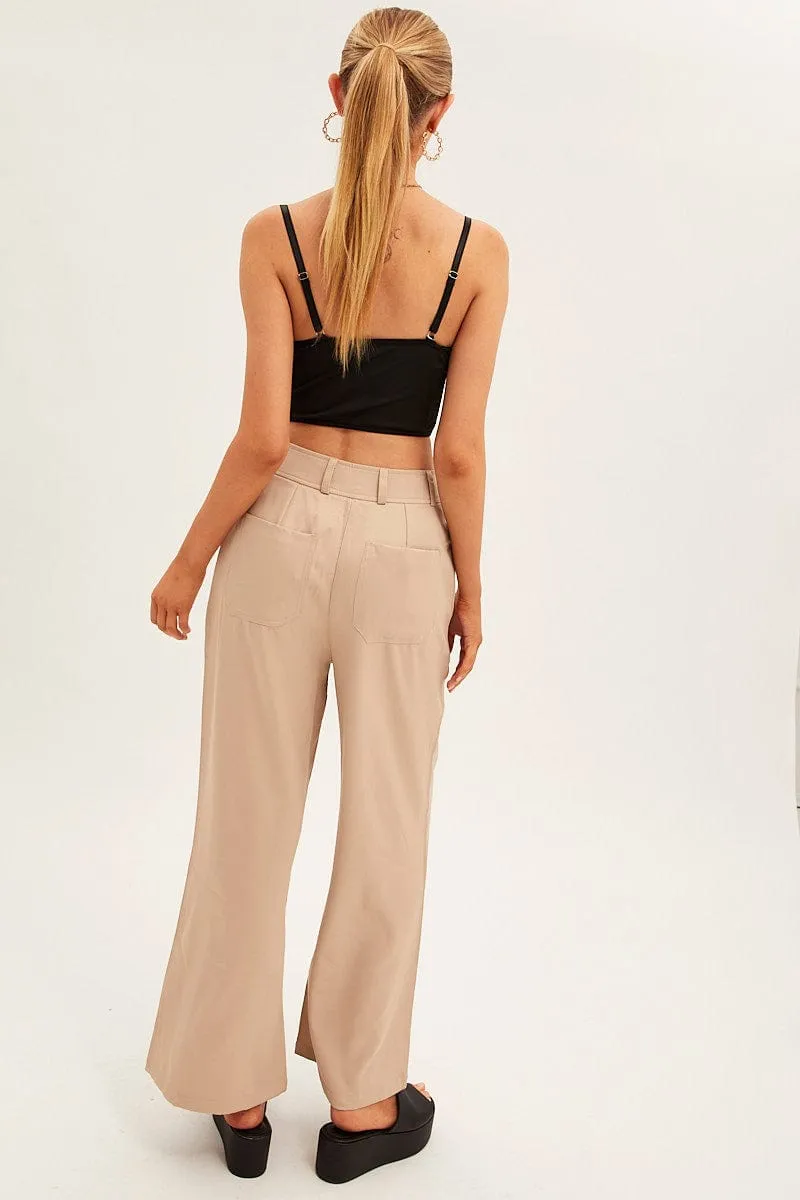 Beige Wide Leg Pants High Rise sold by Ally Fashion product image thumbnail 5