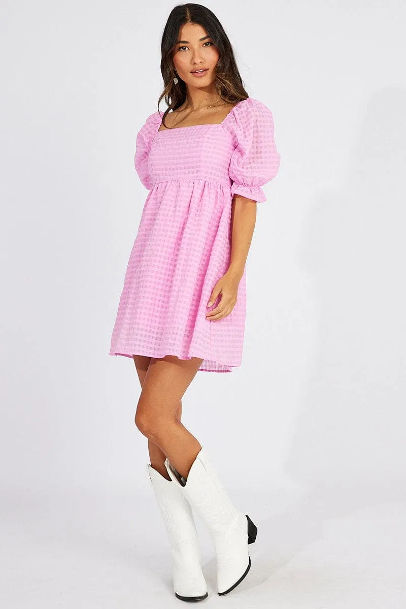 Pink Mini Dress Puff Sleeve sold by Ally Fashion product image thumbnail 2