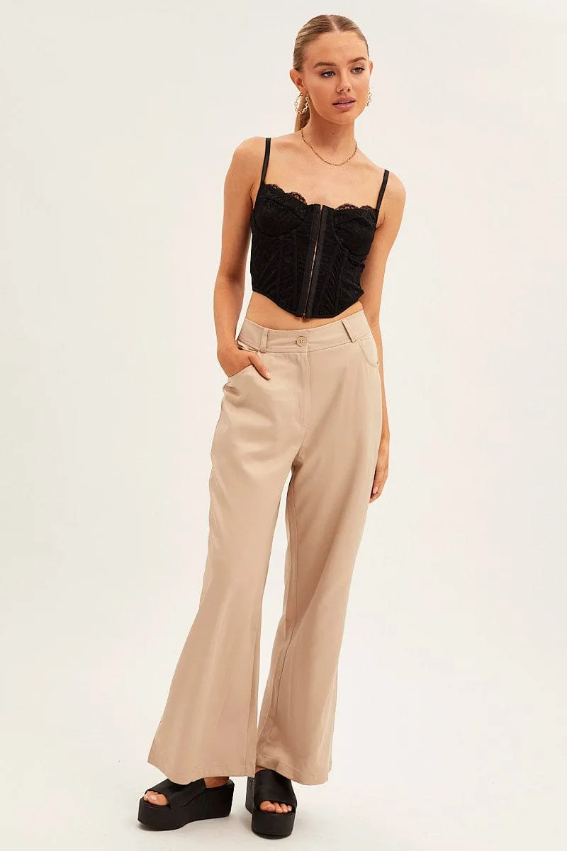 Beige Wide Leg Pants High Rise sold by Ally Fashion product image thumbnail 3
