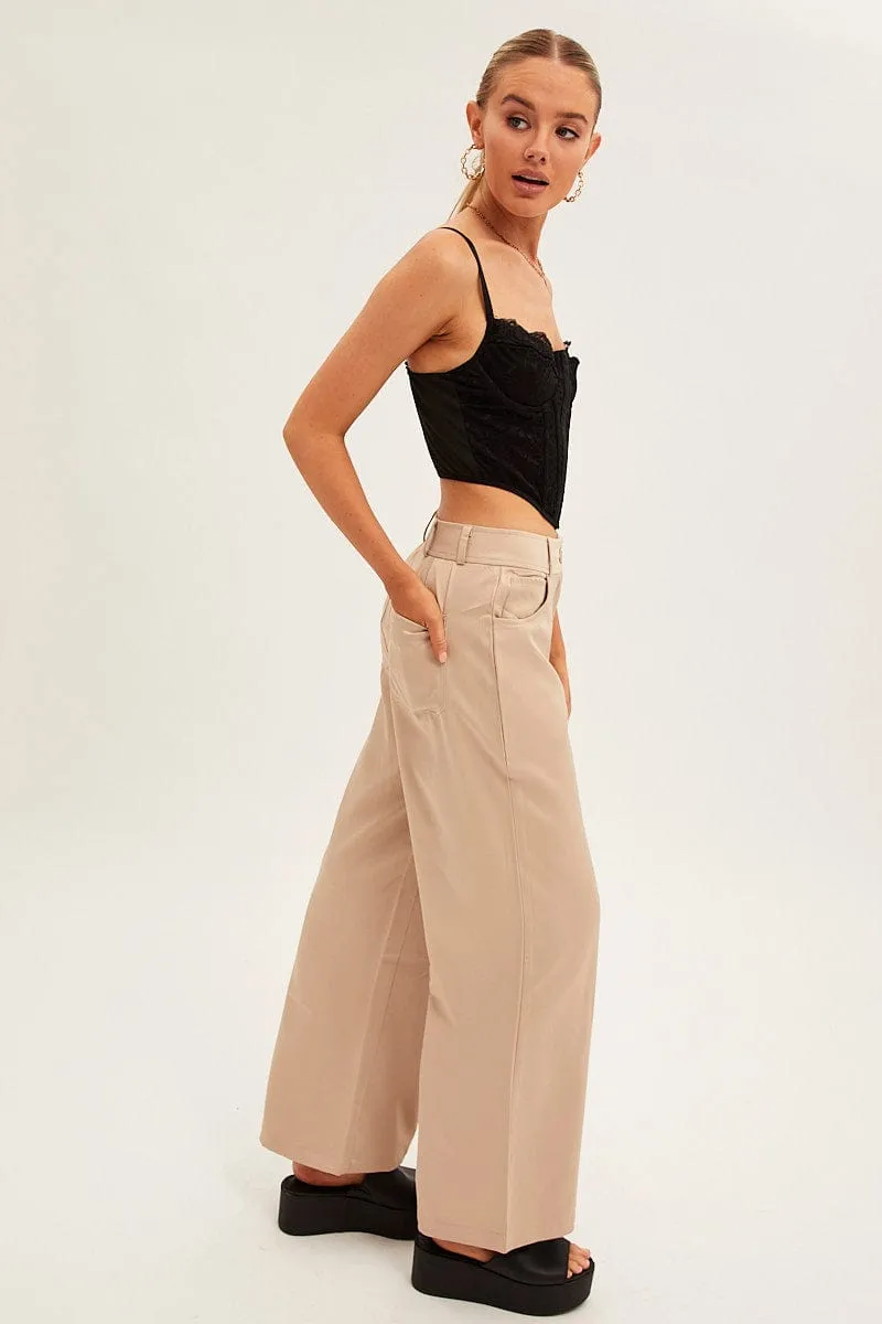 Beige Wide Leg Pants High Rise sold by Ally Fashion product image thumbnail 4