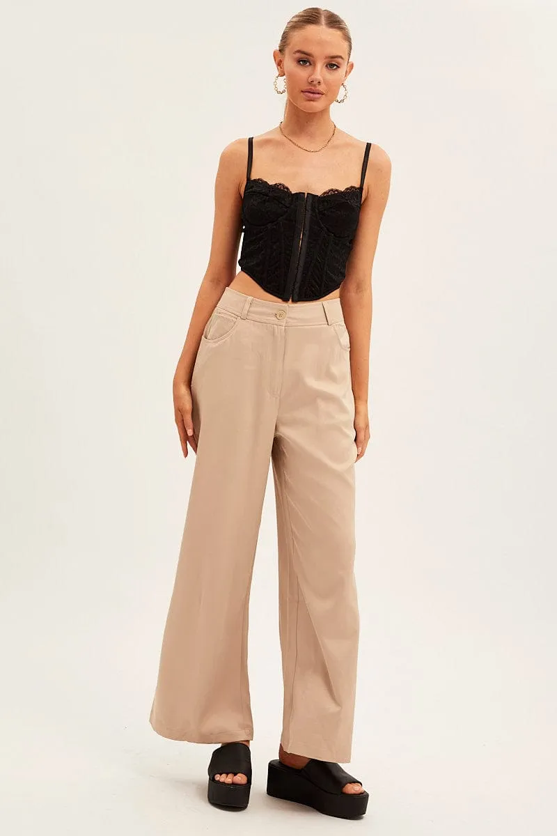 Beige Wide Leg Pants High Rise sold by Ally Fashion