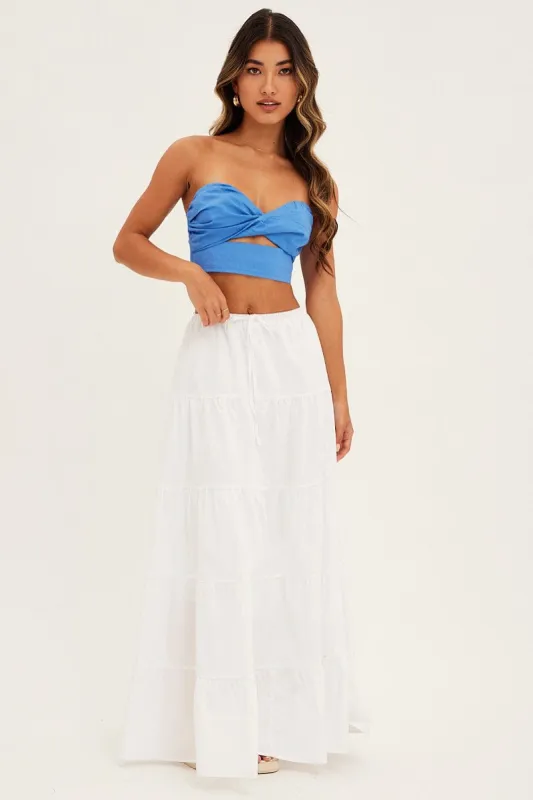 White Maxi Skirt Elastic Waist Tiered sold by Ally Fashion