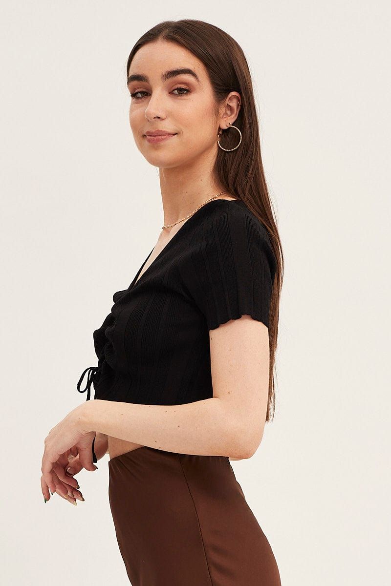 Black Short Sleeve Ruched Knit Top sold by Ally Fashion product image thumbnail 4