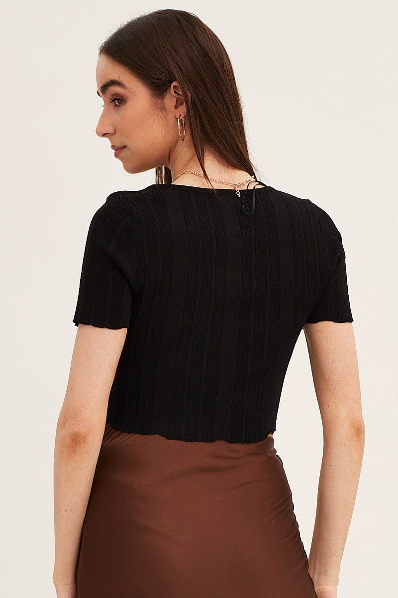 Black Short Sleeve Ruched Knit Top sold by Ally Fashion product image thumbnail 5