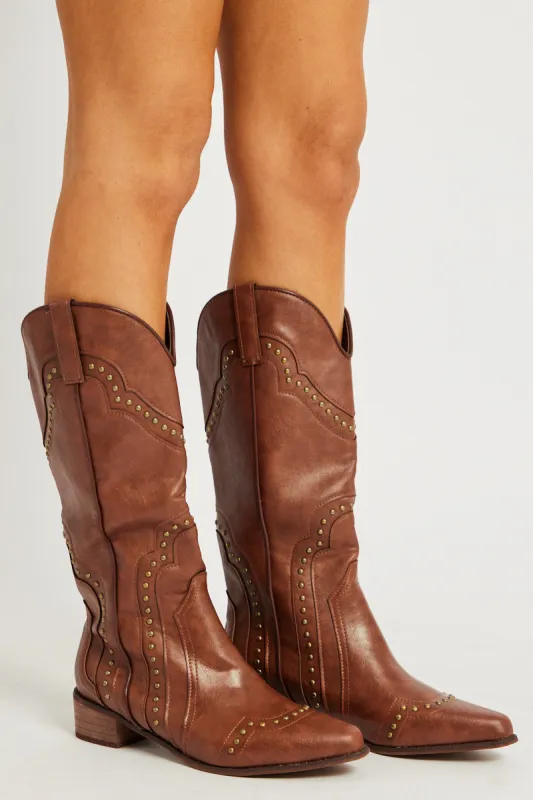 Brown Studded Boots sold by Ally Fashion