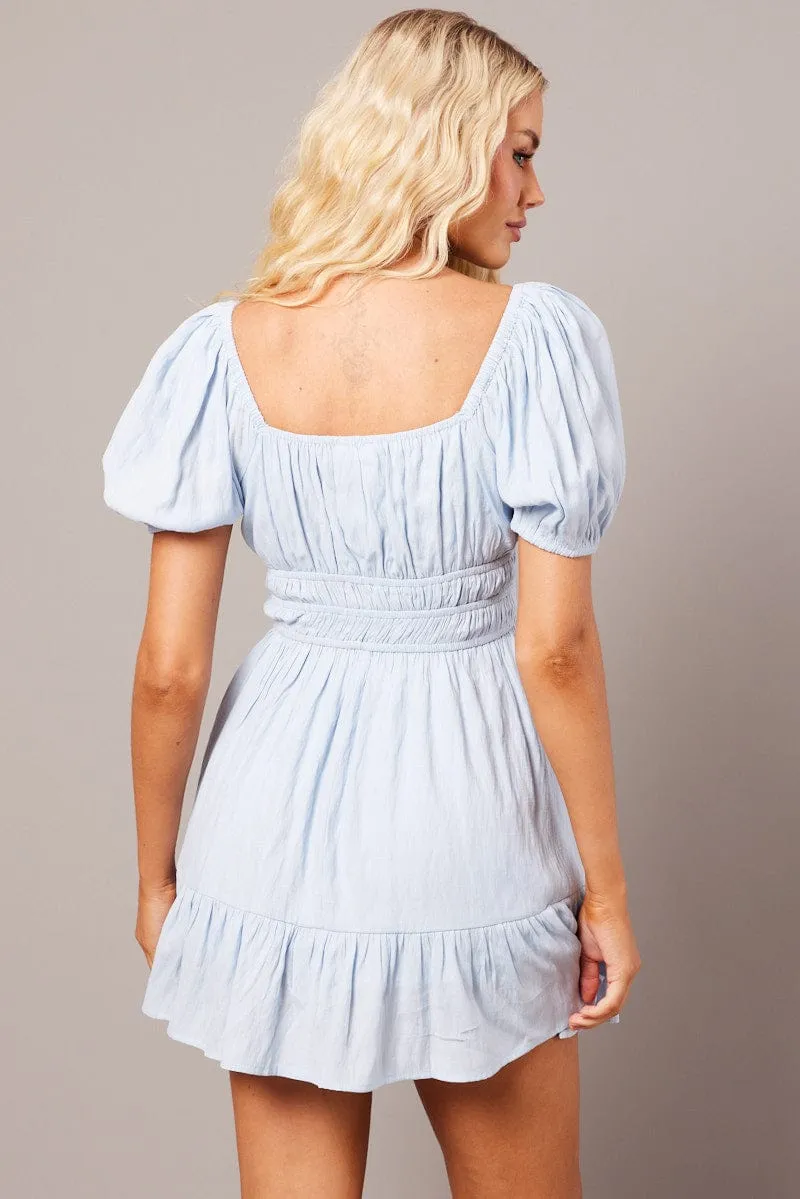 Blue Fit And Flare Dress Puff Sleeve Mini sold by Ally Fashion product image thumbnail 5