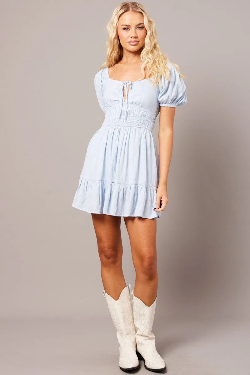 Blue Fit And Flare Dress Puff Sleeve Mini sold by Ally Fashion product image thumbnail 2