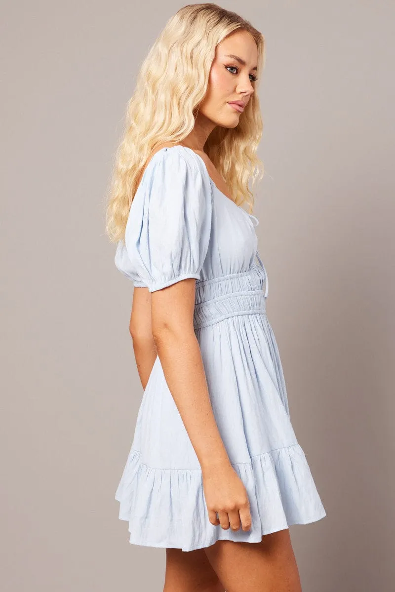 Blue Fit And Flare Dress Puff Sleeve Mini sold by Ally Fashion product image thumbnail 4