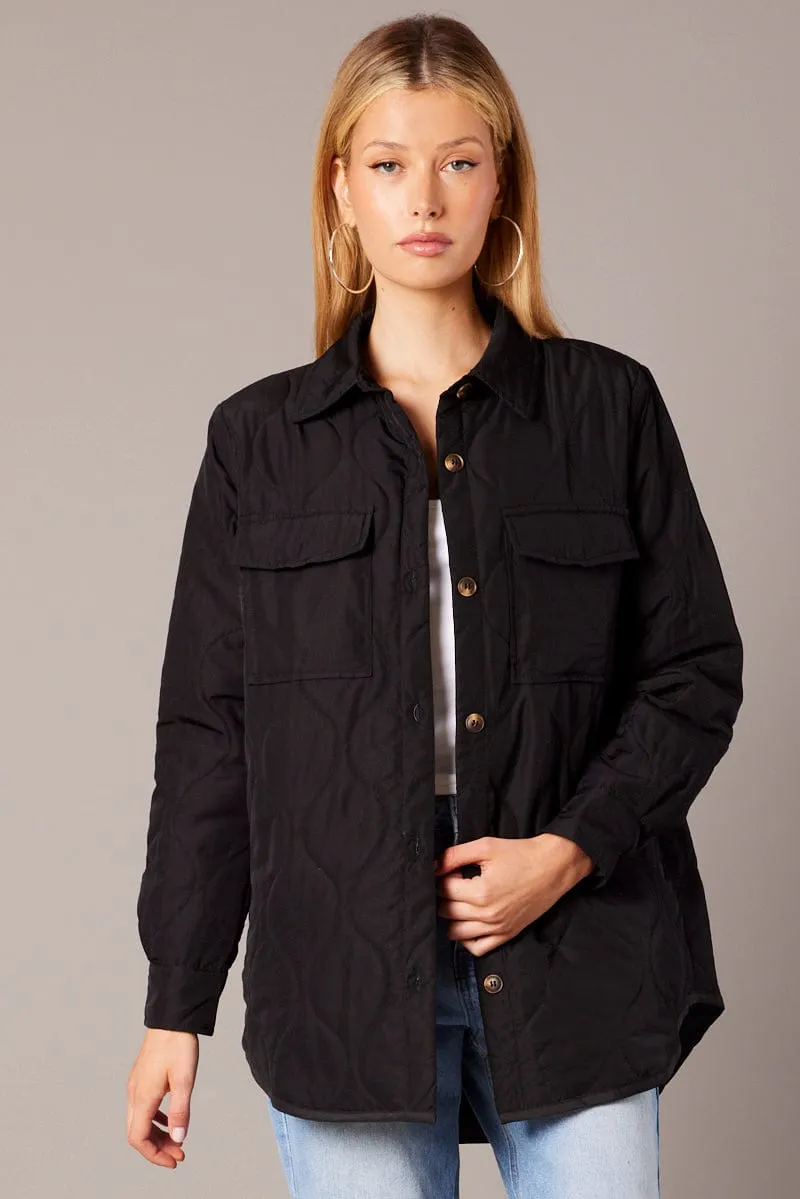 Black Jacket Puffer Collared Long Sleeve sold by Ally Fashion product image thumbnail 3