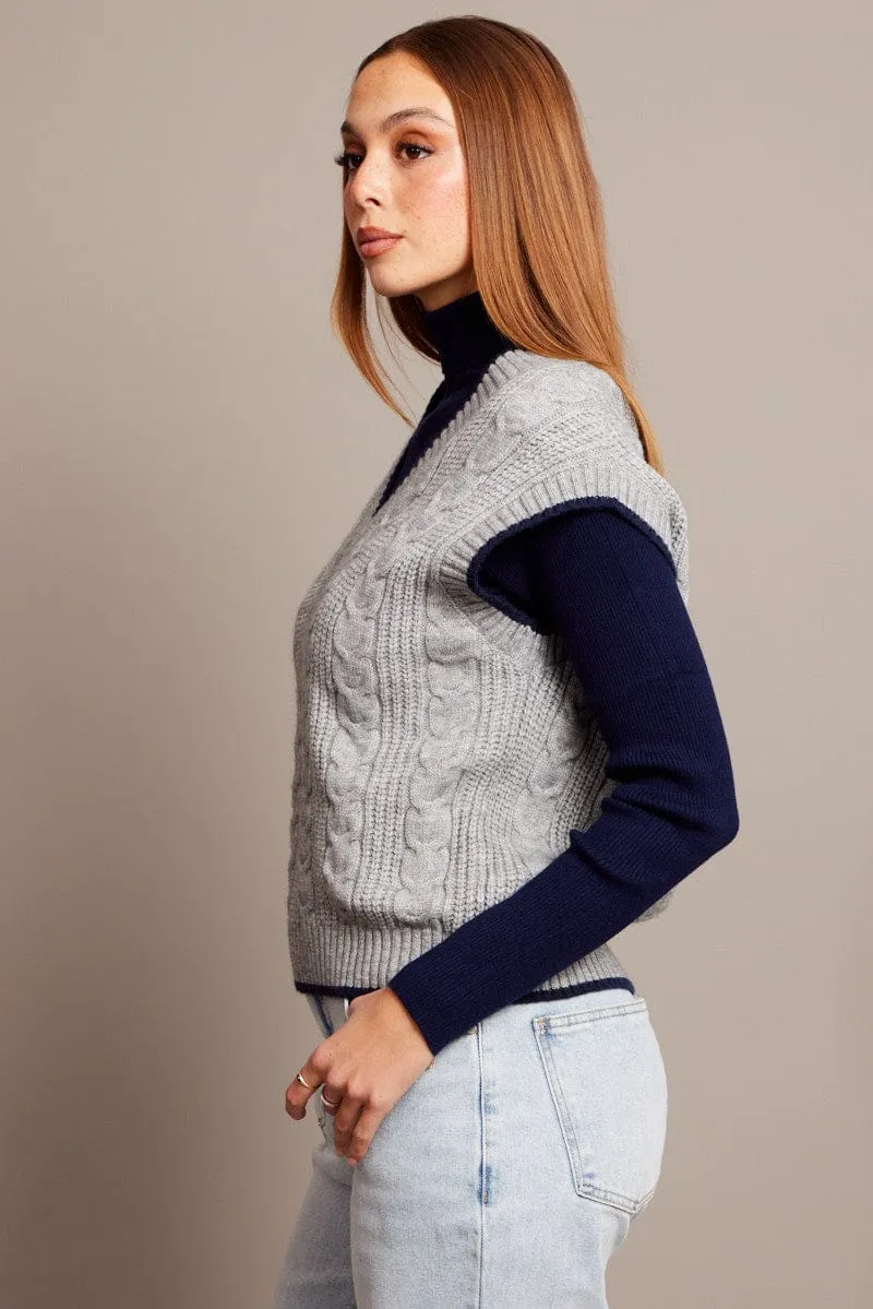 Grey Knit Vest V Neck sold by Ally Fashion product image thumbnail 4