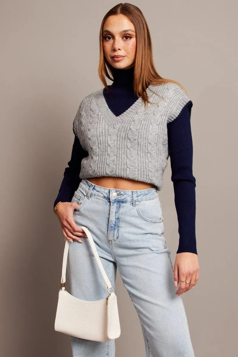 Grey Knit Vest V Neck sold by Ally Fashion