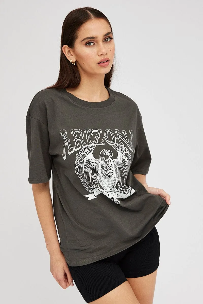 Grey Graphic Tee Short Sleeve sold by Ally Fashion product image thumbnail 3