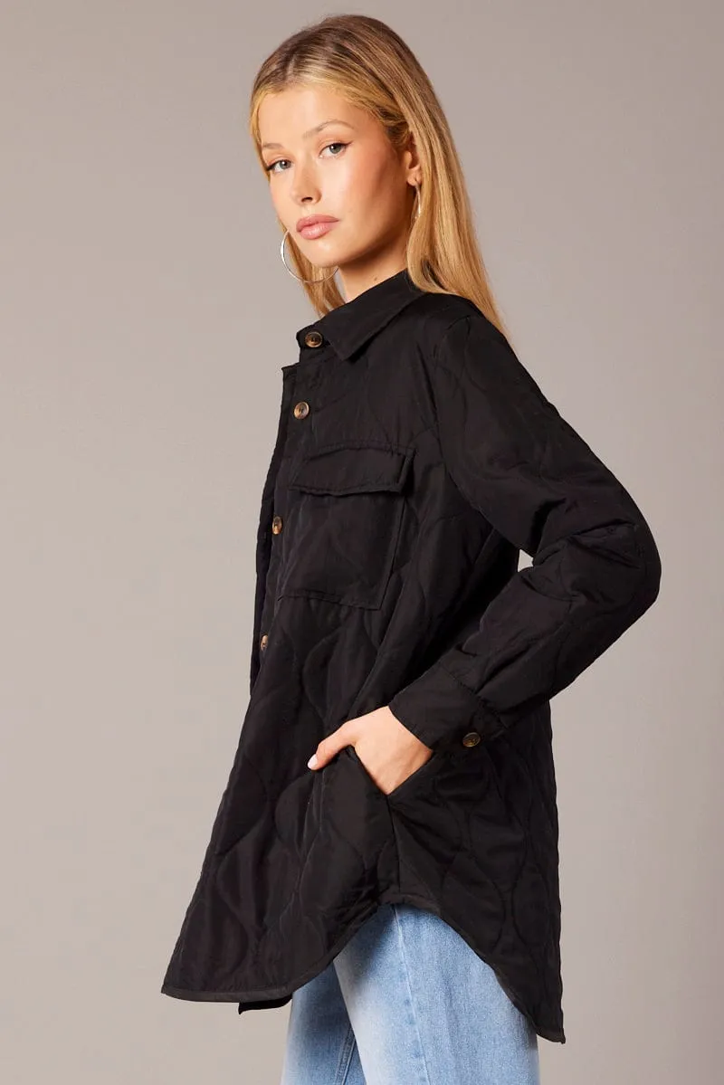 Black Jacket Puffer Collared Long Sleeve sold by Ally Fashion product image thumbnail 4